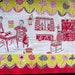 1960s Novelty Half Apron Kitchen Scenes  Red Yellow Black  image 0