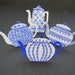 Teapots Napkin Rings  Set of 4  Painted Metal Blue White image 0