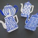 Teapots Napkin Rings  Set of 4  Painted Metal Blue White image 0