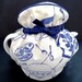 Vintage Tea Cozy  Blue White Teapots Tea Cups Padded Teapot image 0