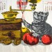 1973 Calendar Tea Towel  Vintage Dish Kitchen Towel  Kitten image 0