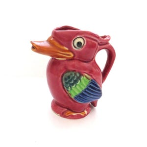 Vintage Retro Bird Creamer - Kookaburra Tropical Pitcher - Colorful Parrot Toucan - Mauve Blue Green Yellow - Collectible - Gift