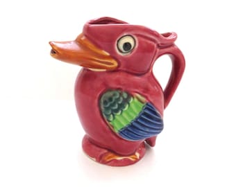 Zabytkowy, retro dzbanek na śmietankę dla ptaków – Kookaburra Tropical Pitcher – Kolorowy papuga tukan – Malwowo-niebieski, zielony, żółty – Przedmiot kolekcjonerski – Prezent