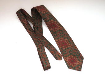 Vintage 1980s Silk Ralph Lauren Polo Paisley Tie - Rust Teal Tan Necktie - Fashion Designer Mens Accessories - Gift for Him