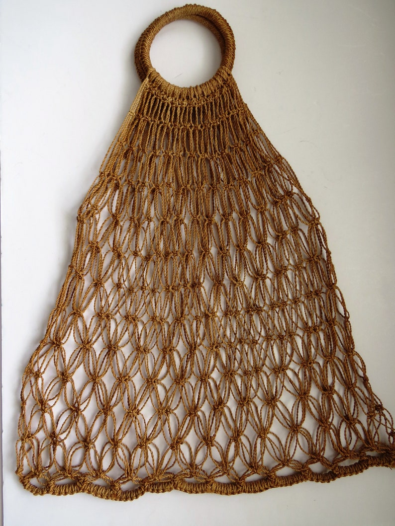 1970s Woven Macrame Tote Bag Boho Beach Summer Womens Accessories Vegan Market Tote Bag Tote Handbag Purse with Double Handles