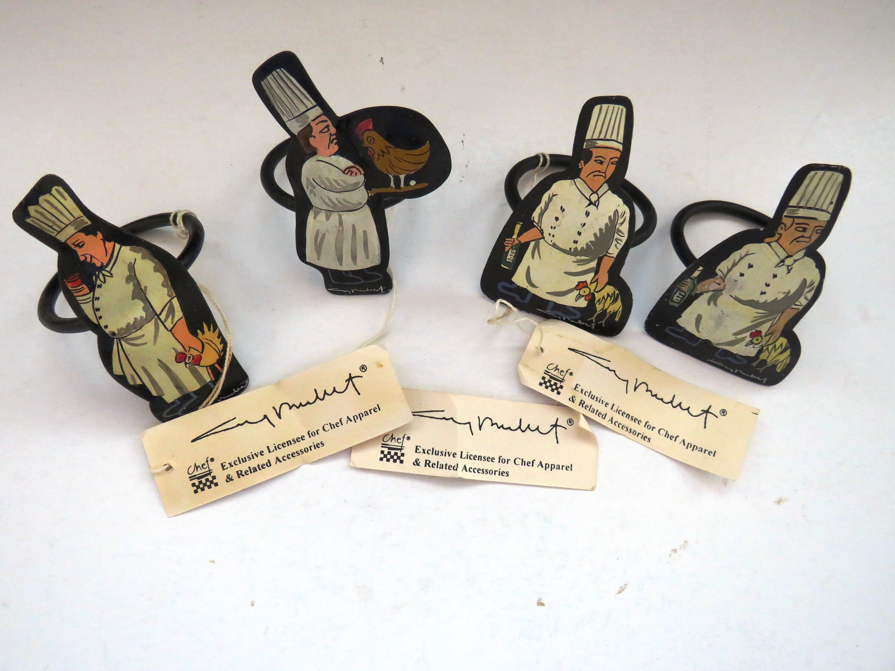 Guy Buffet Napkin Rings Set of 4 Painted Metal Figural Chef Napkin Rings Jacque Rene Gerard French Country Cottage Table