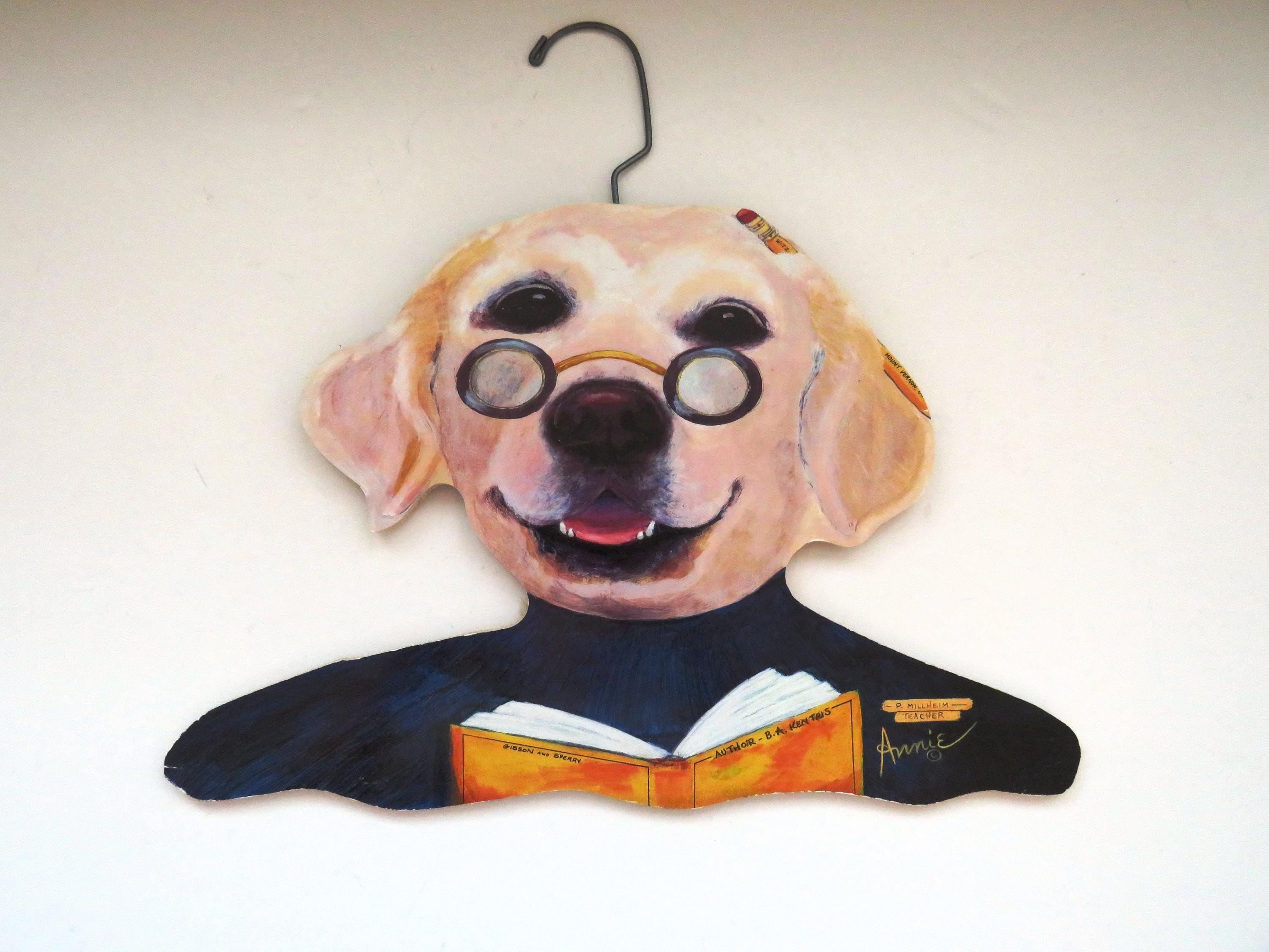 衣類ハンガー Annie Rhineharts ART Hanger Wooden TEACHER Dog Coat Hanger - Signed Annie - Annie Rhinehart