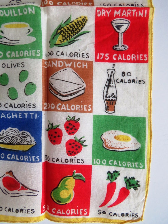 1960s Vintage Calories Handkerchief - 60 Colorful… - image 4