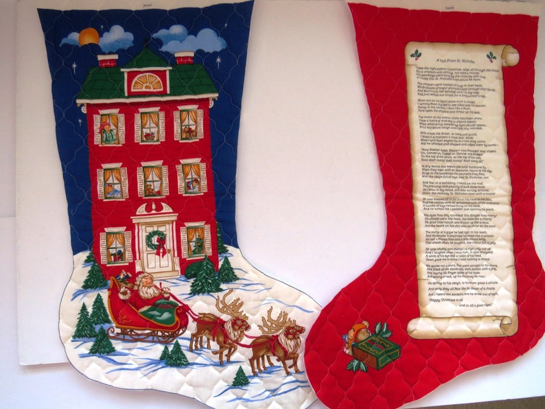 Large Quilted Christmas Stocking Fabric Panel A Visit From Etsy