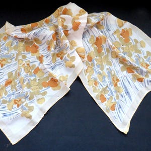 Écharpe longue Vera Neumann années 1950 à motif floral abstrait doré, beige, marron, bleu et gris - Accessoire de mode de créateur pour femme - Cadeau image 7