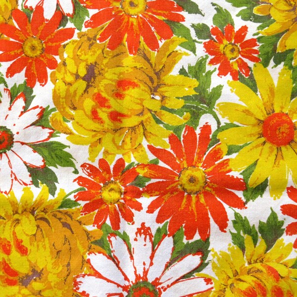 Large Retro Mod Tablecloth - Flower Power Yellow Green Orange - Floral Tablecloth - Mid Century Modern - Spring Summer Dining Table Decor