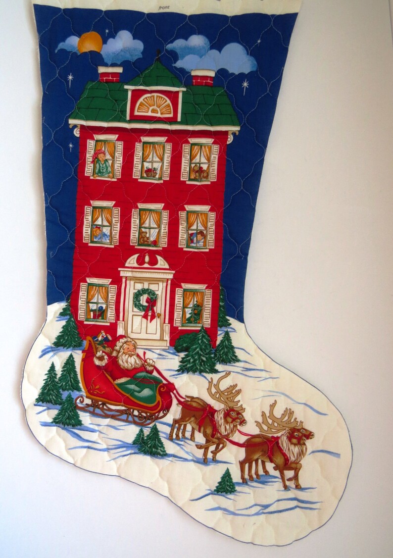 Large Quilted Christmas Stocking Fabric Panel A Visit From | Etsy