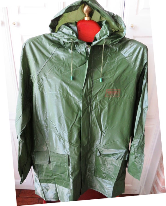 Green Unisex PVC Vinyl Raincoat With Hood Sz Large Juniper - Etsy Australia