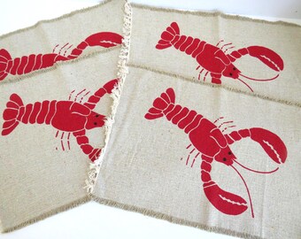Manteles individuales con temática de langosta - Juego de 4 - Langostas rojas grandes de Maine - Fiesta de mariscos y almejas - Decoración para cabaña de playa
