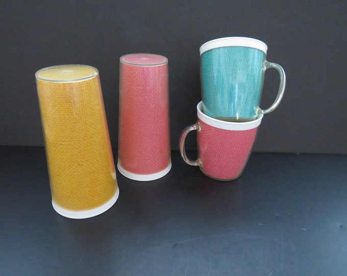 Vintage Retro Thermo Cups Set of 4 1960s Raffiaware Basket Weave