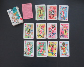 1951 Crazy Eights Playing Cards by Whitman - COMPLETE Full Deck Stylized Crazy 8s Characters - Kids Games Family Game Night - Collectible