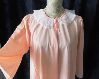 1960s Pink Bed Jacket by Miss Elaine - Size Medium - Lacey Nylon Collar - Lounge Wear - Vintage Lingerie Pajamas - Womens Fashions - Gift