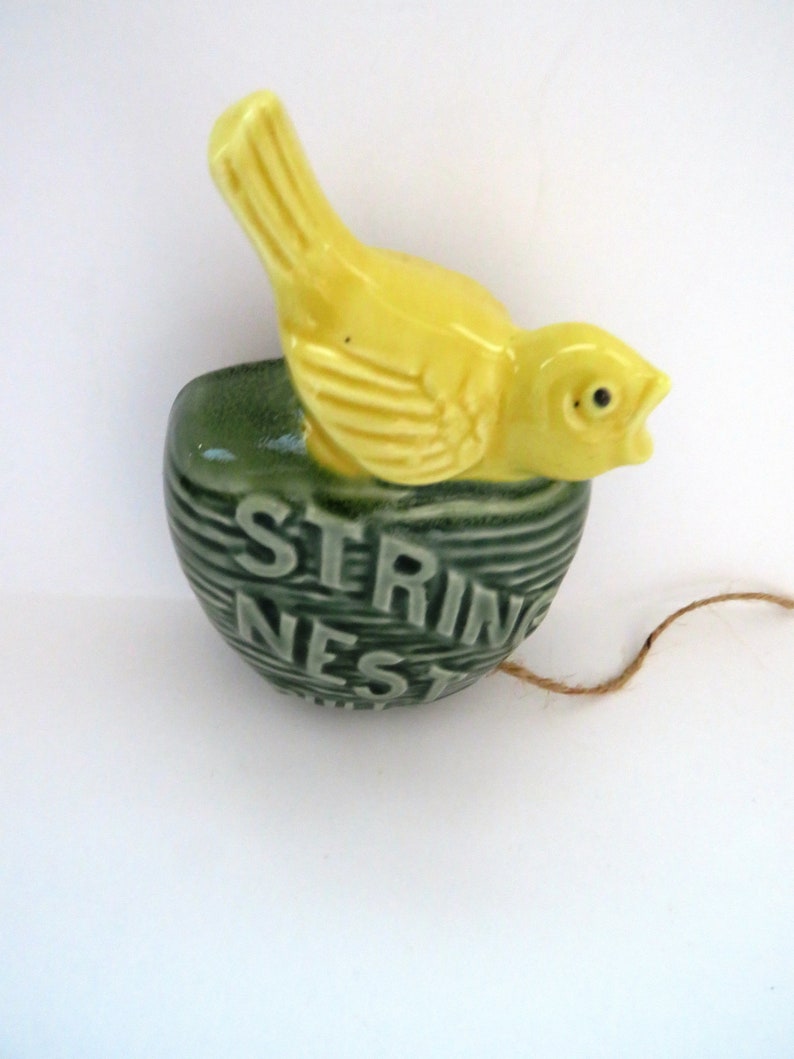 Ceramic Bird Nest String Holder Yellow Bird Green String Etsy