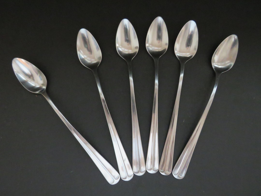 Vintage DRAYCOTT Ice Tea Spoons by Oneida Silver Set of 6 Glossy Center