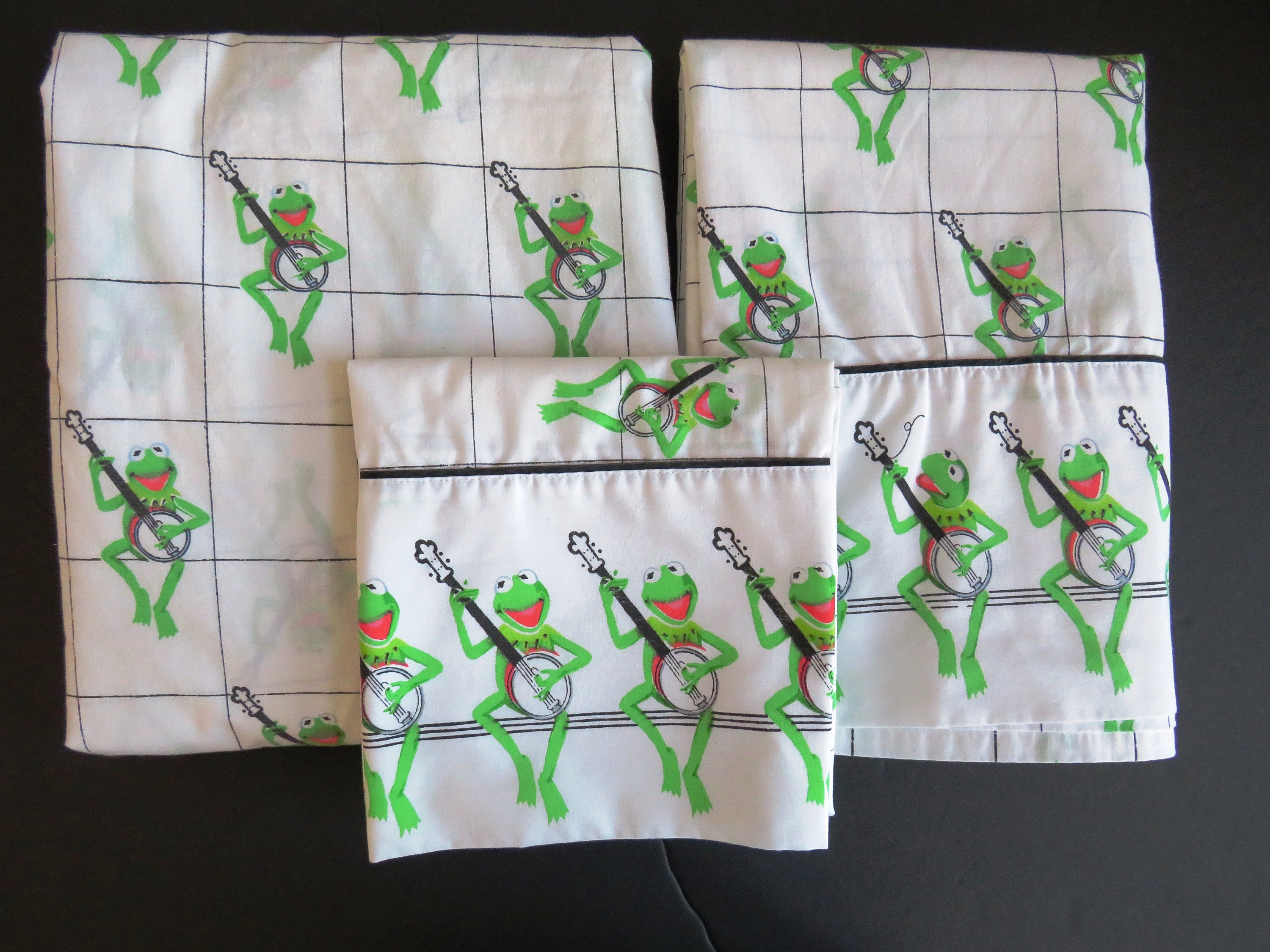 1980 KERMIT the Frog Muppets 3 Pc Twin Sheet Set by Martex - Flat