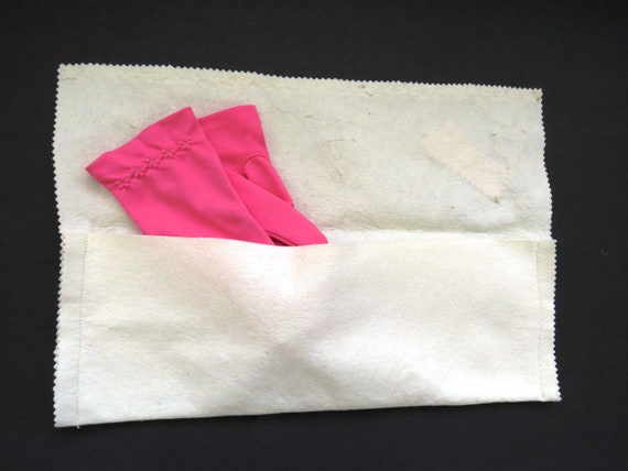 1950s Handmade Felt Glove Holder - White Pink Seq… - image 6