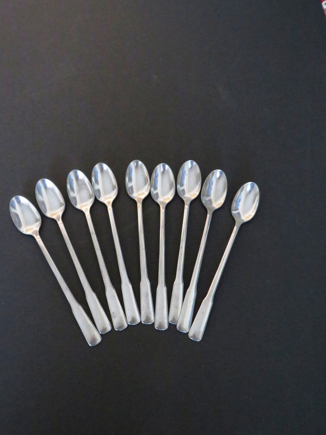 1981 Vintage Stainless Steel Ice Tea Spoons Oneida ANTARES Set of 9 Long Ice Tea Ice Cream Soda