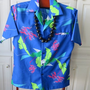 VTG 1970s HAWAIIAN MADE ALOHA SHIRT TIKI ROCKABILLY USA SURF CALIFORNIA S 38”