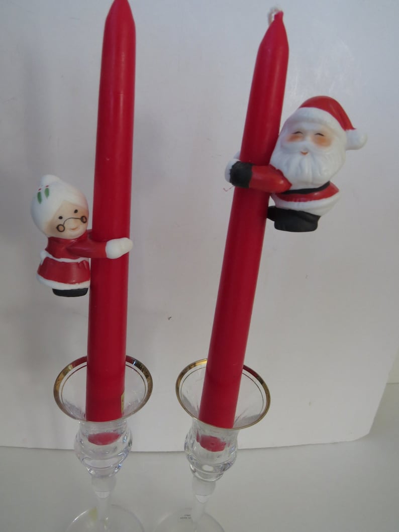 Santa Claus Mrs Claus Candle Huggers Ceramic Christmas Taper Etsy