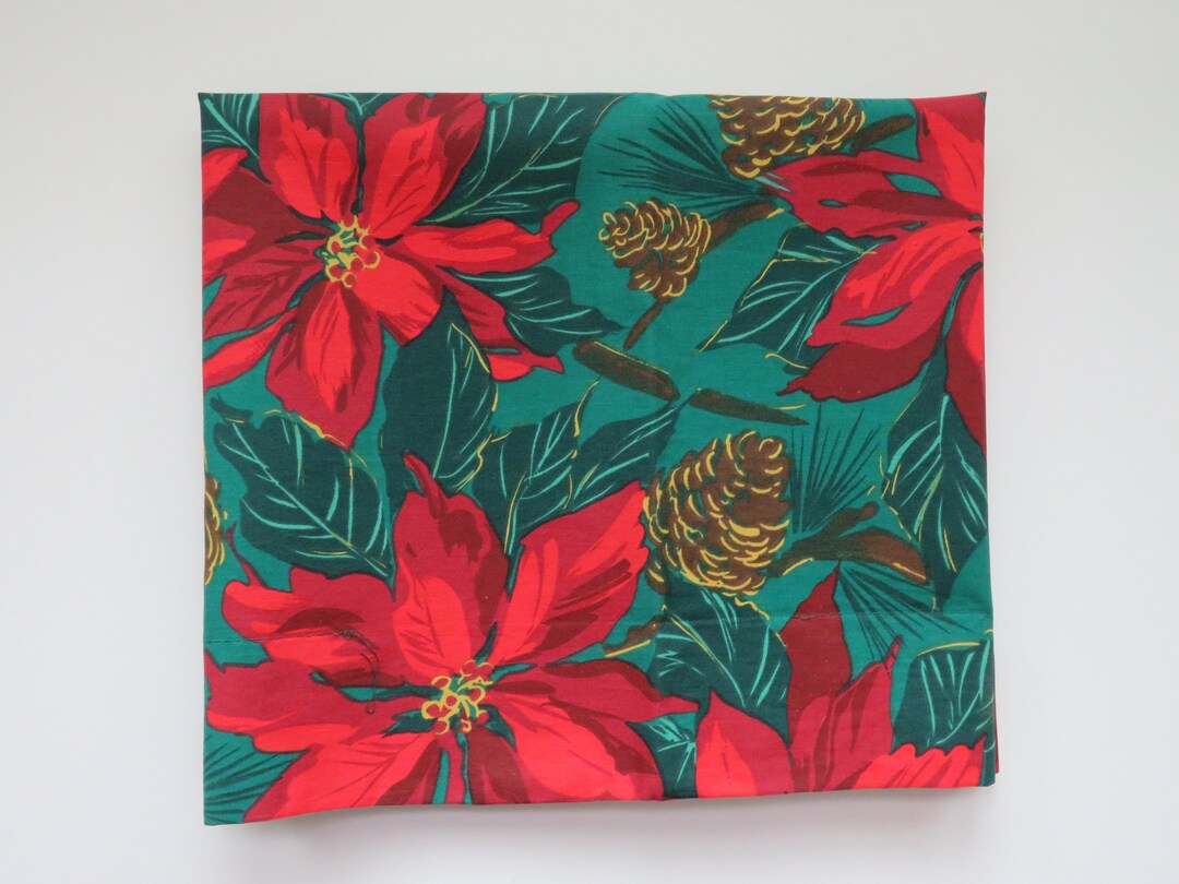 Pair 1970s King Size Christmas Pillow SHAMS Bold Red Poinsettias Brown