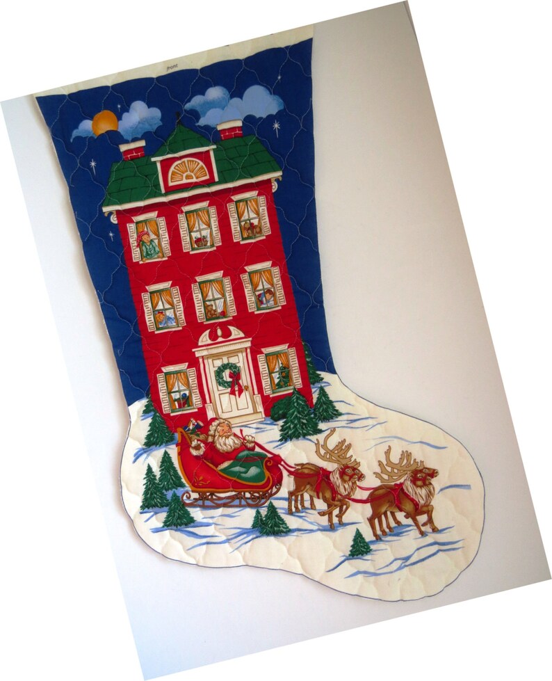Large Quilted Christmas Stocking Fabric Panel A Visit From Etsy