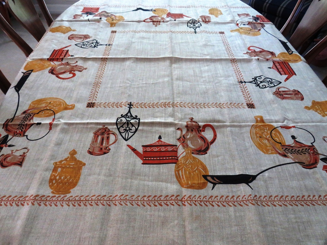 1950s SQUARE Novelty Tablecloth by Victory KB Cozy Kitchen Etsy