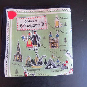 1950er Jahre Deutschland Landkarte Souvenir Taschentuch - SCHWARZWALD Schwarzwald Taschentuch - Große Städte Sehenswürdigkeiten Sehenswürdigkeiten - Sammlerstück Taschentuch - Geschenk