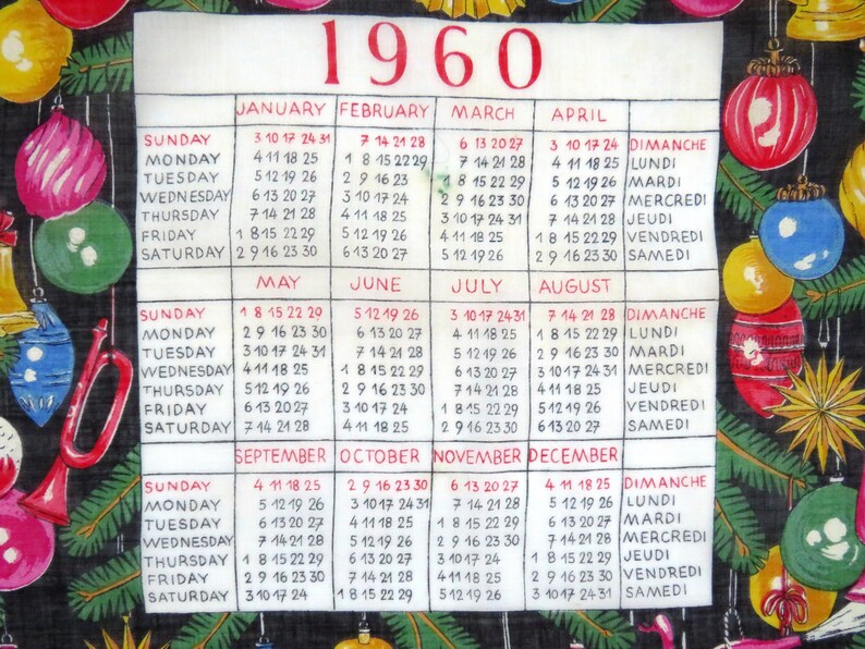 1960 Christmas CALENDAR Handkeref De Kreier English French Etsy