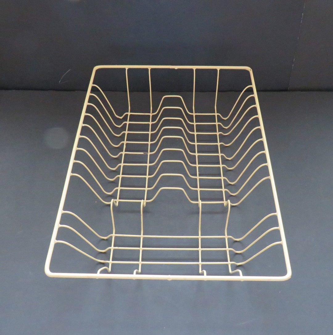 1970s Large Vintage Dish Drainer Yellow Gold Vinyl Coated Metal Dish