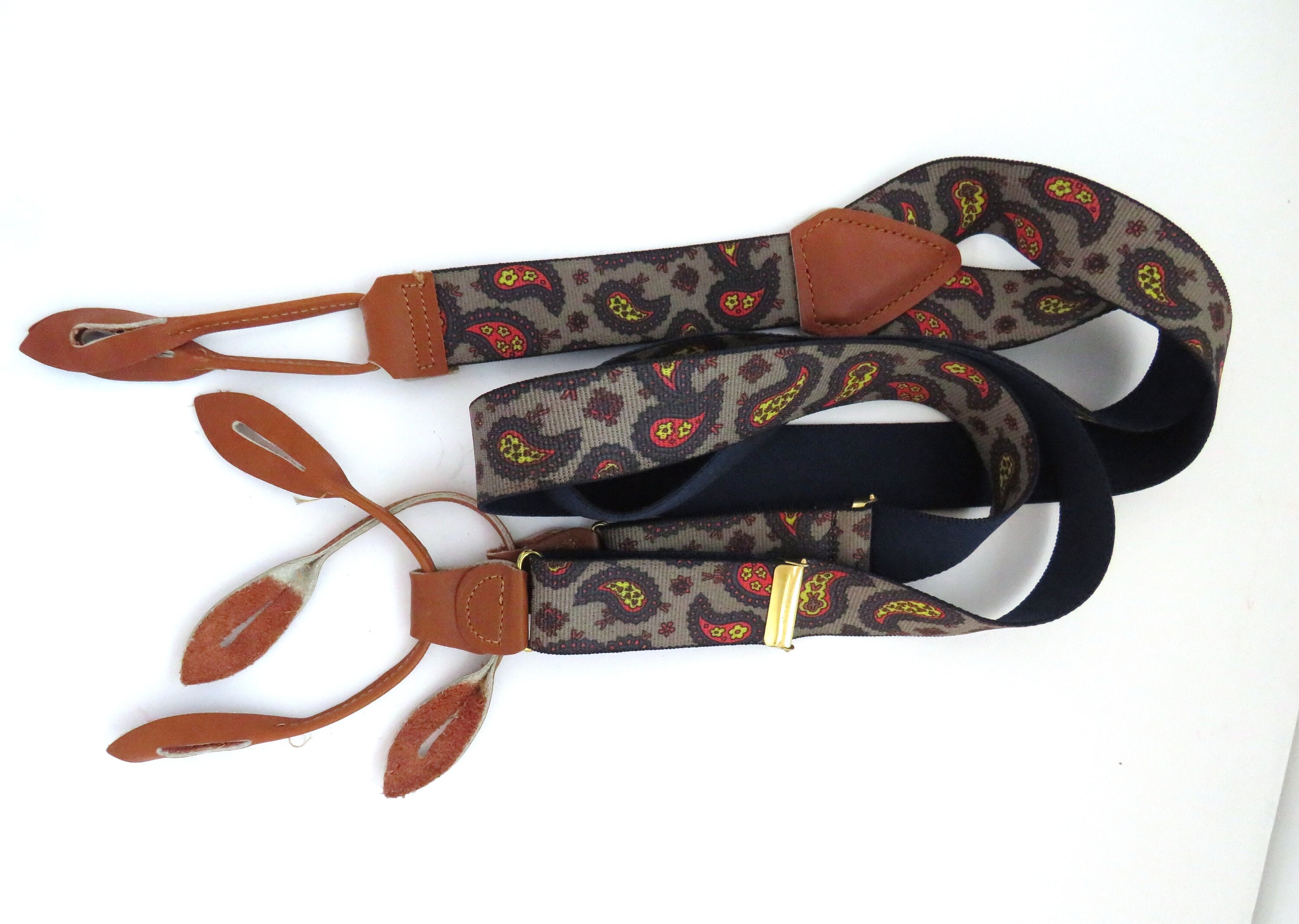 vintage GANT silk suspenders PAISLEY red braces NEW