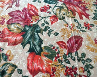 1990s Extra Large Vintage Autumn Harvest Tablecloth - Rich Bold Colors Leaves and Berries - Thanksgiving Fall Foliage Table Linens - Gift