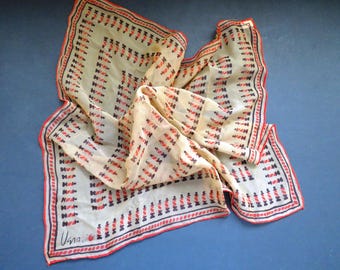 Vintage 1960s Novelty Vera Neumann Scarf - Sheer Brown Orange Barbershop Poles - Womens Designer Accessories - Gift