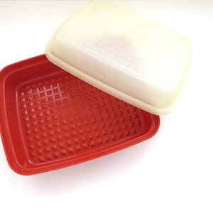 Recipiente pequeño Tupperware Season Serve para marinar, de los años 70 - Recipiente de plástico naranja para almacenar alimentos y carne - Ideal para picnics, barbacoas y caravanas - Regalo
