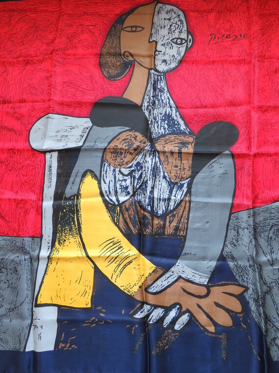 1990s Large Picasso Art Scarf - Woman Portrait Cu… - image 3