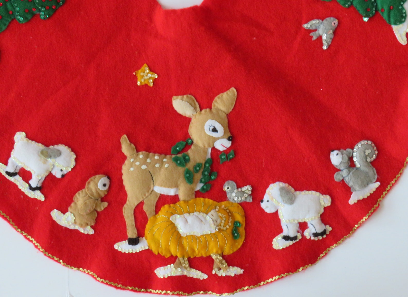 COMPLETED Bucilla Christmas Tree Skirt Woodland Nativity Etsy