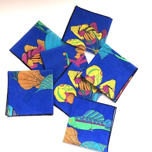 Vintage Tropical Fish Theme Cocktail Napkins - Set of 8 - Bright Blue Ocean Sea Shells Clams - Beach Cocktail Bar Coasters - Gift