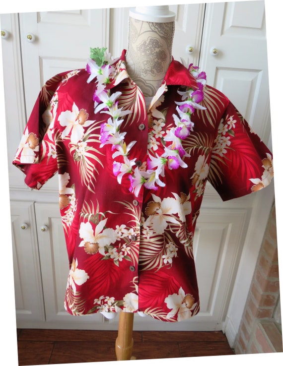 Vintage Womens Hawaiian Aloha Blouse Shirt by Bish