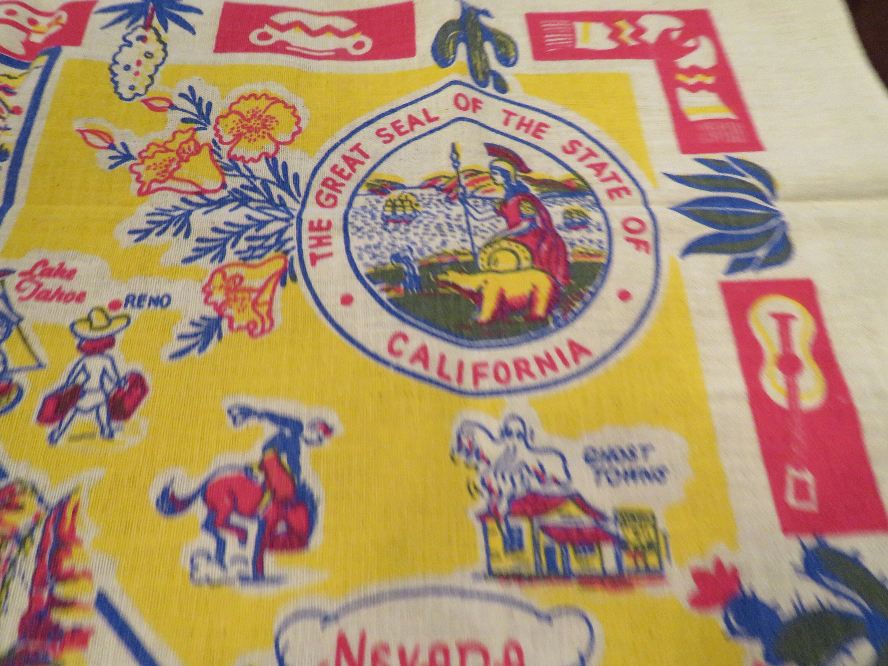 1950 年代のビンテージカリフォルニア州地図のお土産テーブルクロス