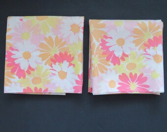 PAIR Retro Mod Floral Standard Pillowcases by Pequot - Vintage Hot Pink Yellow Orange Flower Power Bedding Linens - Colorful Pillow Cases