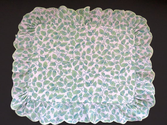 Vintage Boudoir Pillow Cover Green Leaves Scalloped Hem | Etsy