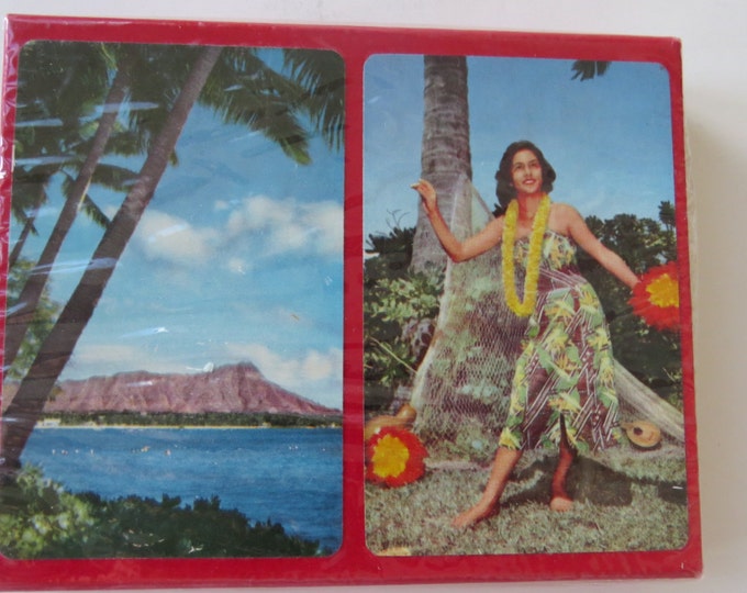 1970s Hawaii State Souvenir Playing Cards Hula Girl Diamond Head NEW