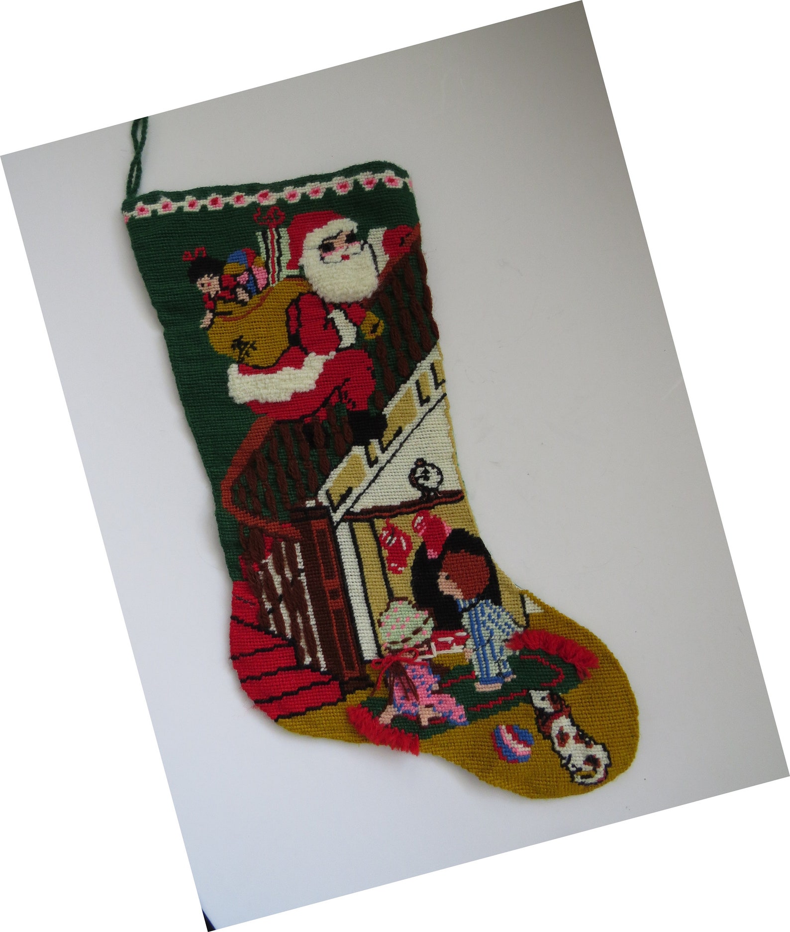 Vintage COMPLETED Bucilla Needlepoint Christmas Stocking  Etsy