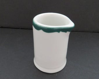 1950s Restaurant Ware Creamer - Mini Individual Syrup Pitcher - Green Wave White Ironstone Hotel Restaurant Ware Kitchen Farmhouse  Gift
