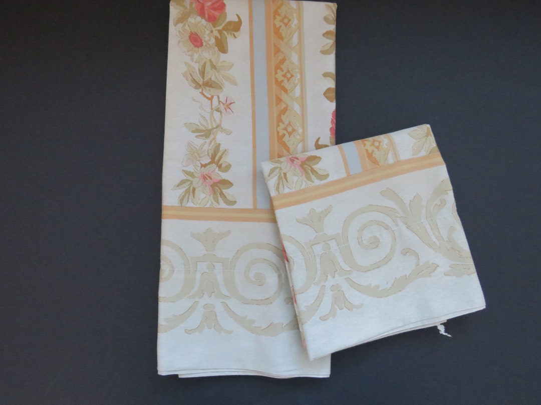 PAIR Ralph Lauren Standard Pillowcases LAMBERT Floral Stripe Neutral