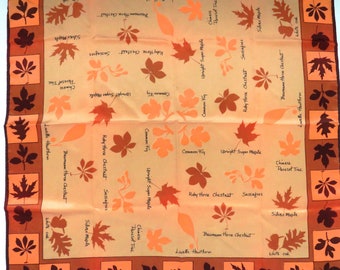 1970-tals Vera Neumann fyrkantig hösthalsduk - Mod Botaniska lövnamnbilder - Bronsbrun Beige Orange - Gåva